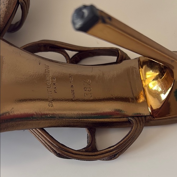 Yves Saint Laurent Gold Brown Heels Strappy Design - Picture 3 of 5